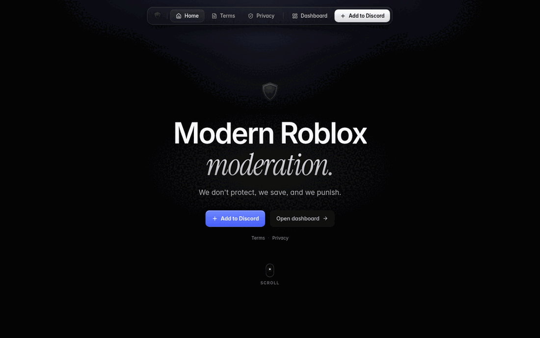 RoMod landing page screenshot: Modern Roblox moderation